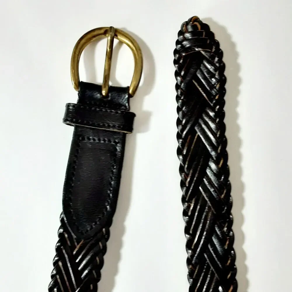 Charter Club Black Braided Genuine Leather Belt Size Large Casual